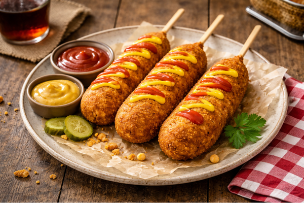 Golden Fairground-Style Corn Dogs with Crispy Sweet Batter