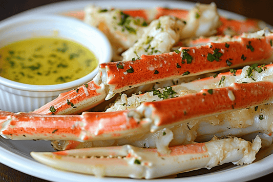 Steamed Crab Legs with Garlic Butter Dipping Sauce