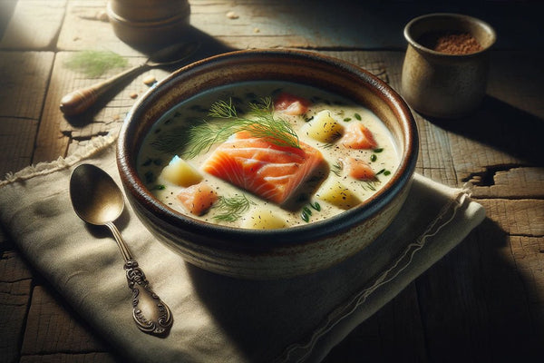 Velvety Salmon Soup Infused with Dill and Potatoes