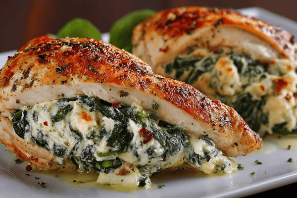 Spinach and Cheese Stuffed Chicken Breast with Garlic Butter