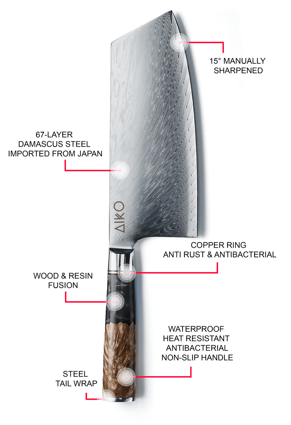 Aiko Black Damascus Steel Knife with Coloured Black Resin Handle