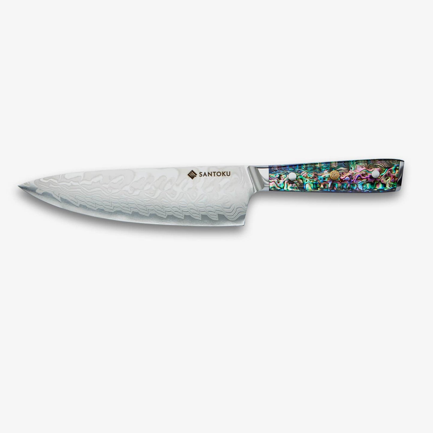 Chikashi  (ちかし) Damascus Chef Knife & Steel Set With Abalone Handle