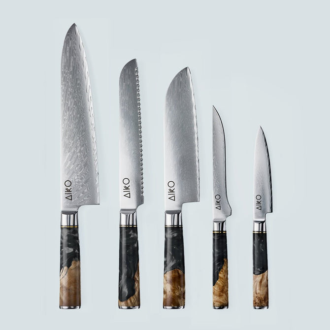 Aiko Black Damascus Steel Knife with Coloured Black Resin Handle
