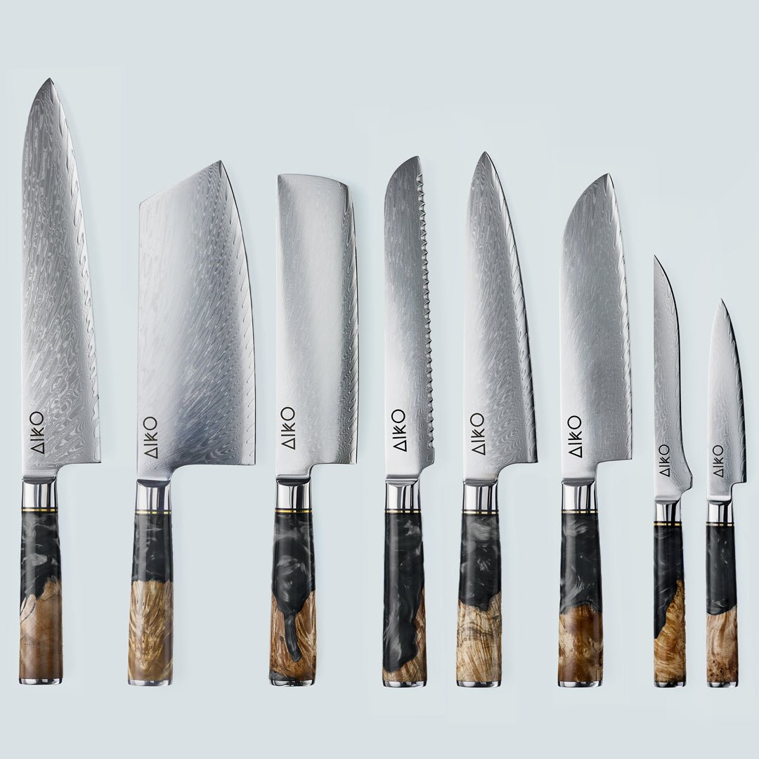 Damascus Chef Knife Set 8pcs With Unique Bone Handles Kitchen