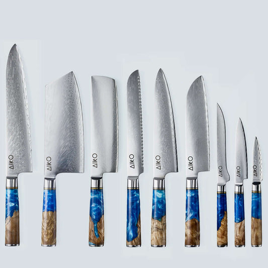 Damascus Steel Knives with Blue Resin Handle – Vertoku