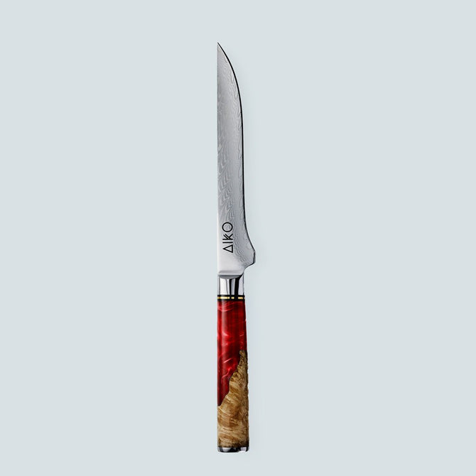 Aiko Red Damascus Steel Knife with Coloured Red Resin Handle