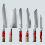 Aiko Red Damascus Steel Knife with Coloured Red Resin Handle